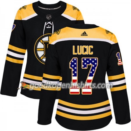 Boston Bruins Milan Lucic 17 Adidas 2017-2018 Zwart USA Flag Fashion Authentic Shirt - Dames